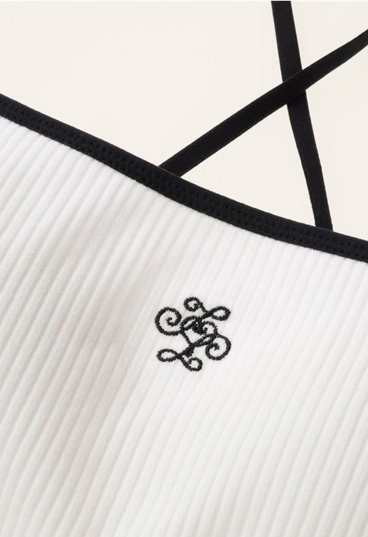 [Cross-Back Detail] Embroidered Cup-Integrated Camisole | No Bra Needed, Quick-Dry Comfort