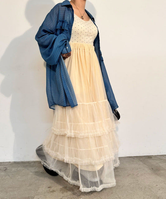 CIAOPANIC Tulle Frill Tiered Skirt  Flowy Feminine Skirt with Sheer Layers