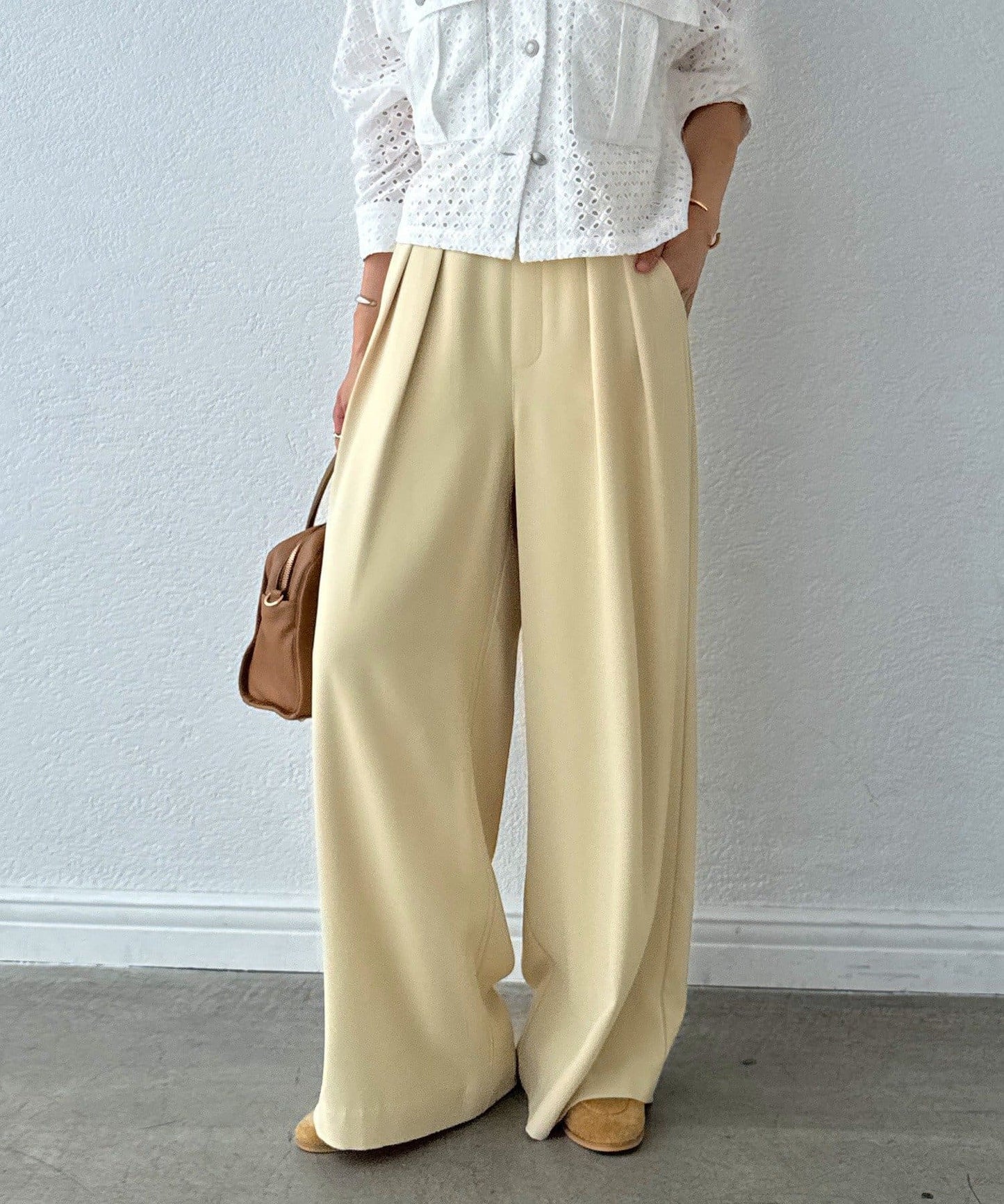 RIVE DROITE Tack Wide Slacks | Slimming -3kg Look & Easy-Care Everyday Pants