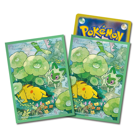 Pokémon TCG Deck Shield “Pikachu & Sprigatito [Green Edition]” | 64-Sleeve Set | Protect & Showcase Your Cards 🌿⚡