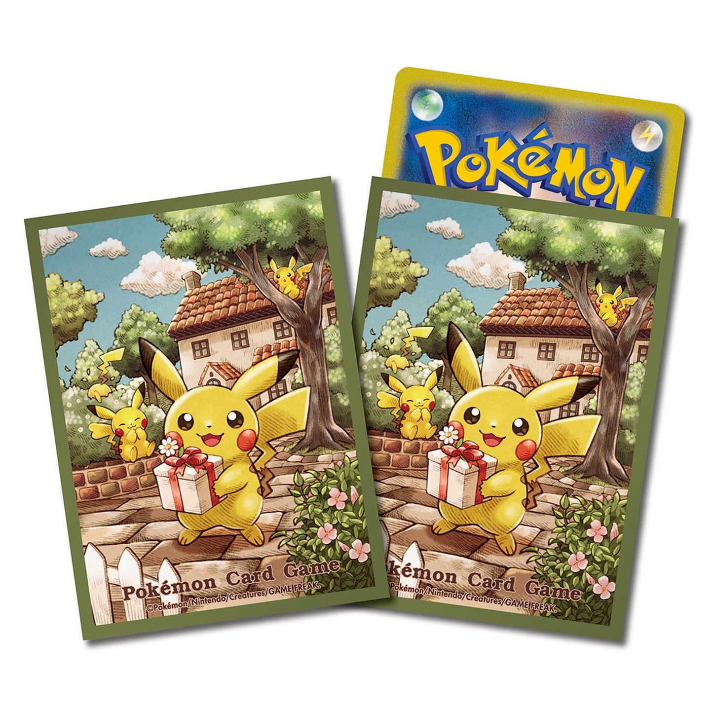 Pokémon TCG Deck Shield “Pikachu’s Gift [Green Edition]” | 64-Sleeve Set | Bright & Cheerful Card Protection