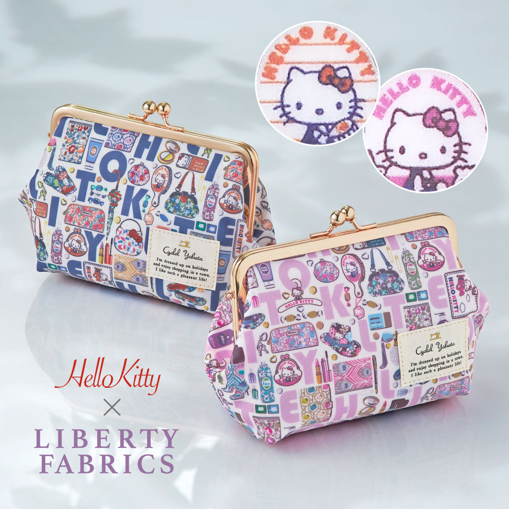 【Cyalel Yahata Exclusive】 Hello Kitty Liberty Print Gamaguchi Pouch | Large Makeup & Cosmetic Bag – Made in Japan