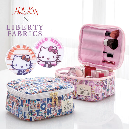 【Cyalel Yahata Exclusive】Hello Kitty × Liberty Print Vanity Pouch | Large-Capacity Makeup & Travel Organizer