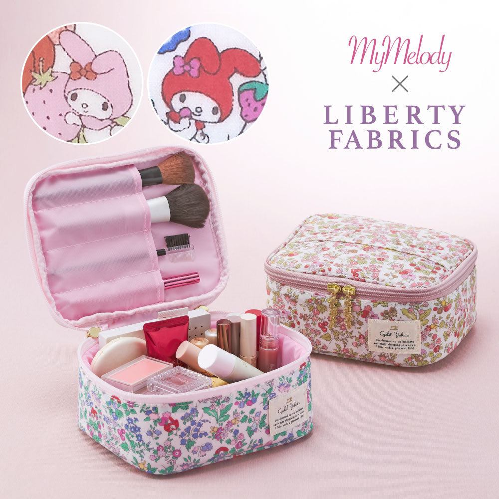 【Cyalel Yahata Exclusive】 My Melody × Liberty Print Vanity Pouch – Nancy’s Orchard | Large Cosmetic Bag with Brush Holder | Made in Japan