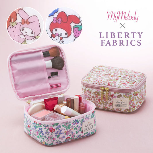 【Cyalel Yahata Exclusive】 My Melody × Liberty Print Vanity Pouch – Nancy’s Orchard | Large Cosmetic Bag with Brush Holder | Made in Japan