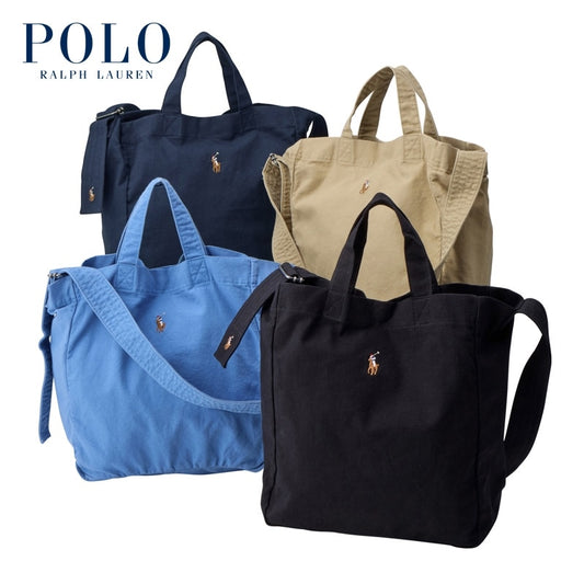POLO RALPH LAUREN Shopper Tote – 2-Way Canvas Tote (Navy/Beige/Blue/Black)