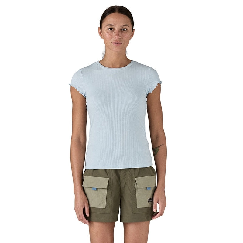 Patagonia Women's Rib-Knit Top – Slim Fit, TENCEL™ Lyocell Blend – Fleck Blue – Size S