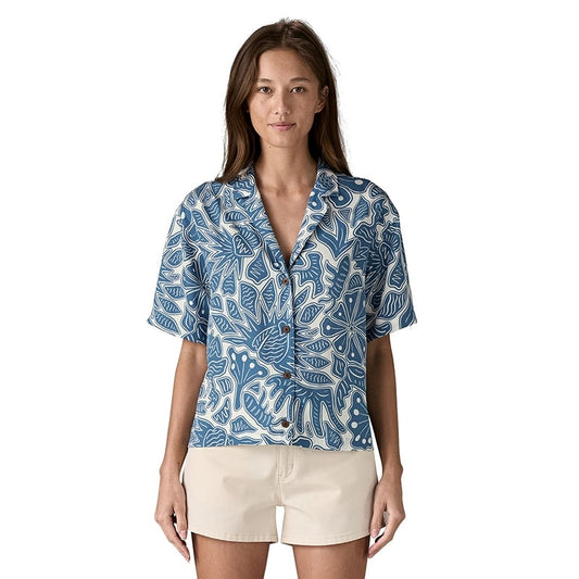 Patagonia Women's Tidal Threads Shirt – Lightweight TENCEL™ Lyocell – Bees and Flowers: Still Blue – Size S