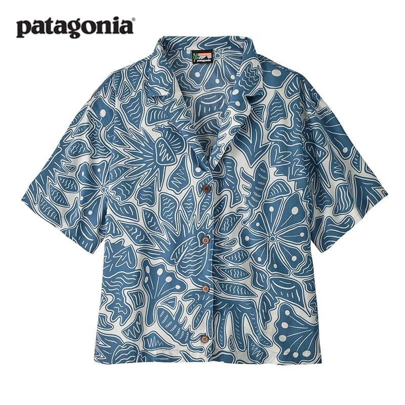 Patagonia Women's Tidal Threads Shirt – Lightweight TENCEL™ Lyocell – Bees and Flowers: Still Blue – Size S