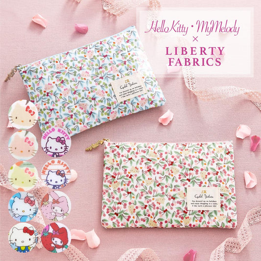 Sanrio Characters Flat Pouch | Liberty Print Multi-Case | Mother & Child Handbook, Passport, or Notebook Organizer | Hello Kitty & My Melody