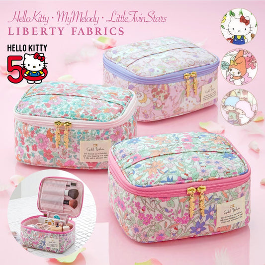 【Cyalel Yahata Exclusive】Sanrio Characters Vanity Pouch | Hello Kitty, Little Twin Stars & My Melody × Liberty Print | Large-Capacity Makeup & Travel Organizer