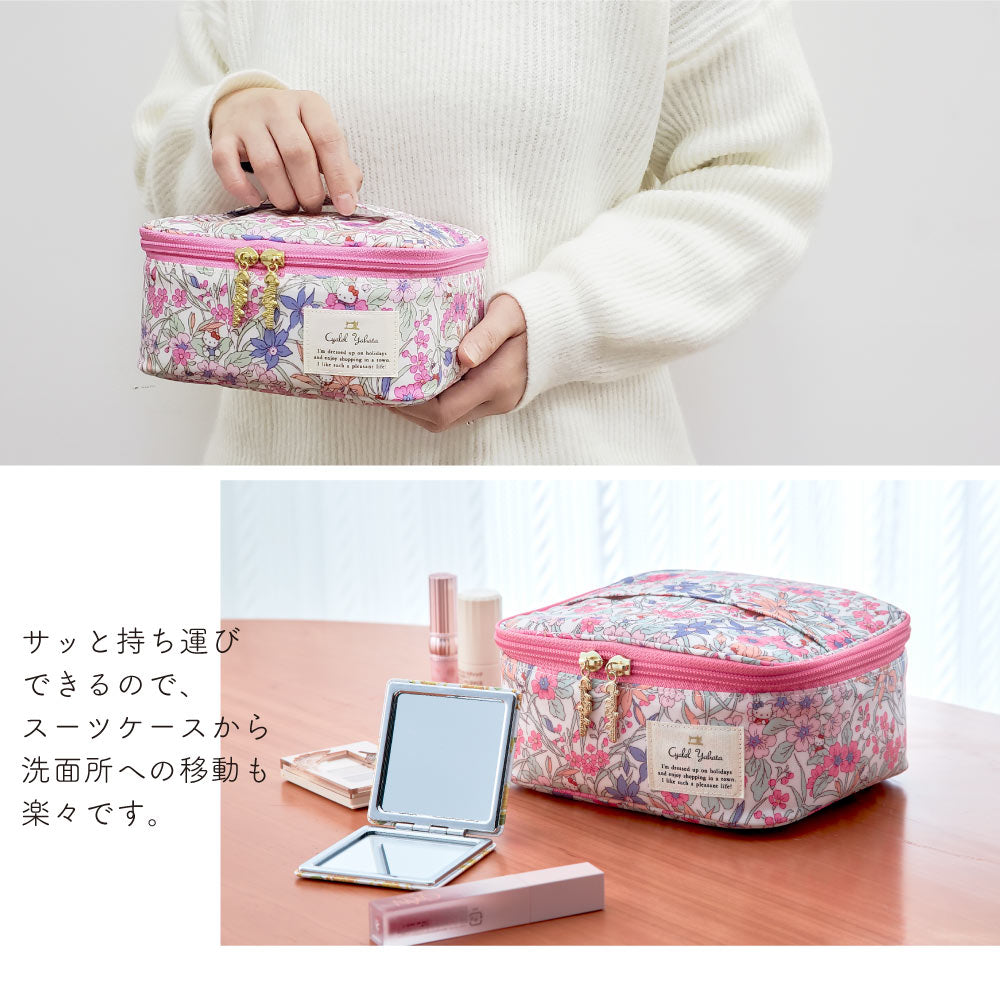【Cyalel Yahata Exclusive】Sanrio Characters Vanity Pouch | Hello Kitty, Little Twin Stars & My Melody × Liberty Print | Large-Capacity Makeup & Travel Organizer
