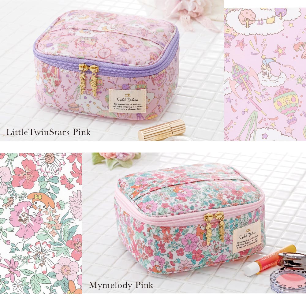 【Cyalel Yahata Exclusive】Sanrio Characters Vanity Pouch | Hello Kitty, Little Twin Stars & My Melody × Liberty Print | Large-Capacity Makeup & Travel Organizer