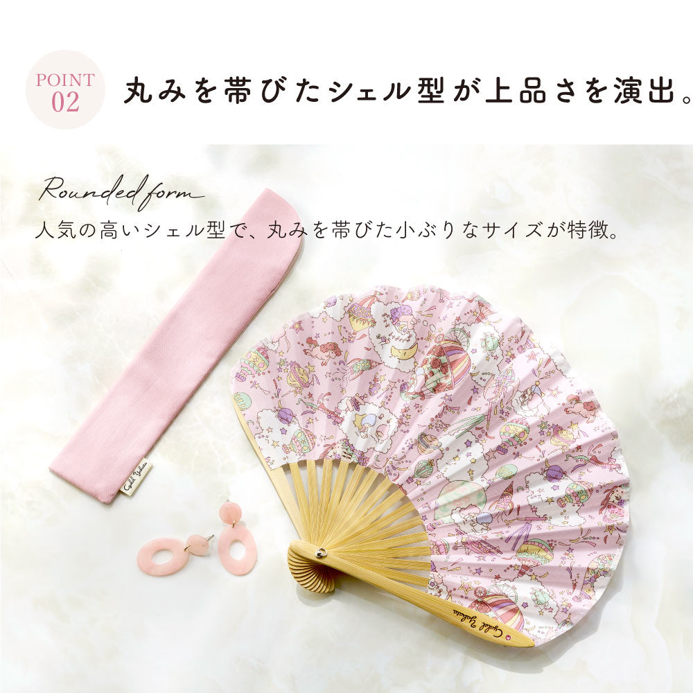 Sanrio Characters Folding Fan | Liberty Print × Hello Kitty, My Melody, Little Twin Stars | Crystal Rhinestones | Gift Box & Pouch Included
