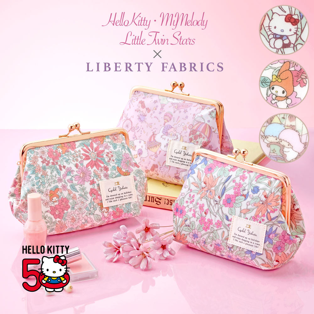 【Official Lowest Price】 Sanrio Characters Liberty Print Gamaguchi Pouch | Hello Kitty 50th Anniversary, My Melody, Little Twin Stars | Large Makeup & Cosmetic Bag – Made in Japan