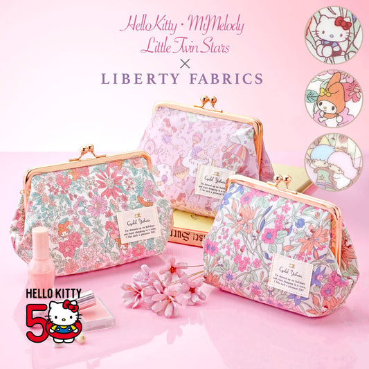 【Official Lowest Price】 Sanrio Characters Liberty Print Gamaguchi Pouch | Hello Kitty 50th Anniversary, My Melody, Little Twin Stars | Large Makeup & Cosmetic Bag – Made in Japan